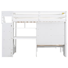 Bellemave® Twin Size Loft Bed with Built-in Desk and Staircase, Storage Compartments and Shelves