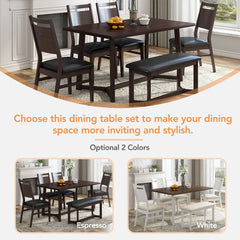 Bellemave® 6-Piece Wood Dining Table Set with 4 Upholstered Chairs and Bench