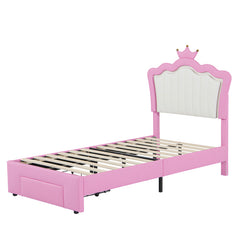 Bellemave® Modern Upholstered Princess Bed with Drawers,Crown Headboard and LED Lights