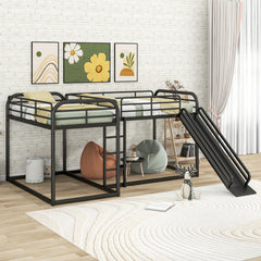 Bellemave® Full and Twin Size L-Shaped Bunk Bed with Slide and Short Ladder