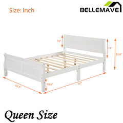 Bellemave® Wood Sleigh Platform Bed with Headboard，Footboard and Wood Slat Support