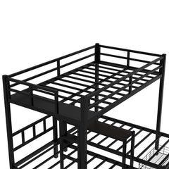 Bellemave® Full XL Over Twin & Twin Triple Bunk Bed with Drawers, Desks and Shelves In the Middle