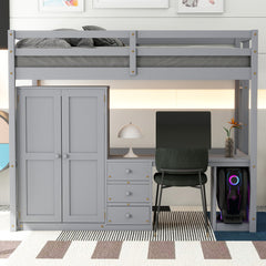 Bellemave® Loft Bed with Wardrobe, Desk and Storage Drawers