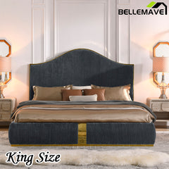 Bellemave® Corduroy Upholstered Bed with 59.5" Tall Headboard ,Metal Decoration