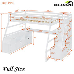 Bellemave® Loft Bed with 7 Drawers 2 Shelves and Desk