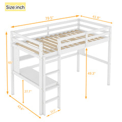 Bellemave® Twin Size Loft Bed with Built-In Desk and Bookcase of Three Compartments, Guardrails and Ladder