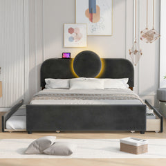 Bellemave® Upholstered Platform Bed with Multi-functional Headboard, Trundle Bed and 2 Drawers