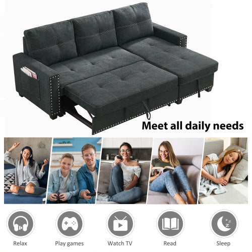 Bellemave 82" Sleeper Sofa Bed Reversible Sectional Couch with Storage Chaise and Side Storage Bag