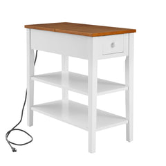 Bellemave® Narrow 2-Tone End Table with USB Charging Ports and Sold Wood Table Legs