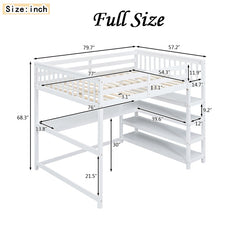 Bellemave® Loft Bed with Storage Shelves and Under-Bed Desk