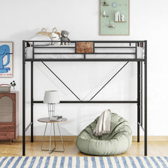 Bellemave® Twin Size Metal Loft Bed with Stairs & Full-Length Guardrail