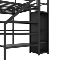 Bellemave® Metal Loft Bed with L-shaped Desk,Wardrobe and Adjustable Shelf