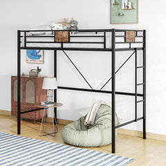 Bellemave® Twin Size Metal Loft Bed with Stairs & Full-Length Guardrail