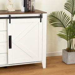 Bellemave® Drawer Dresser Cabinet with Slide the Barn Door, Four Drawers and Metal Handle