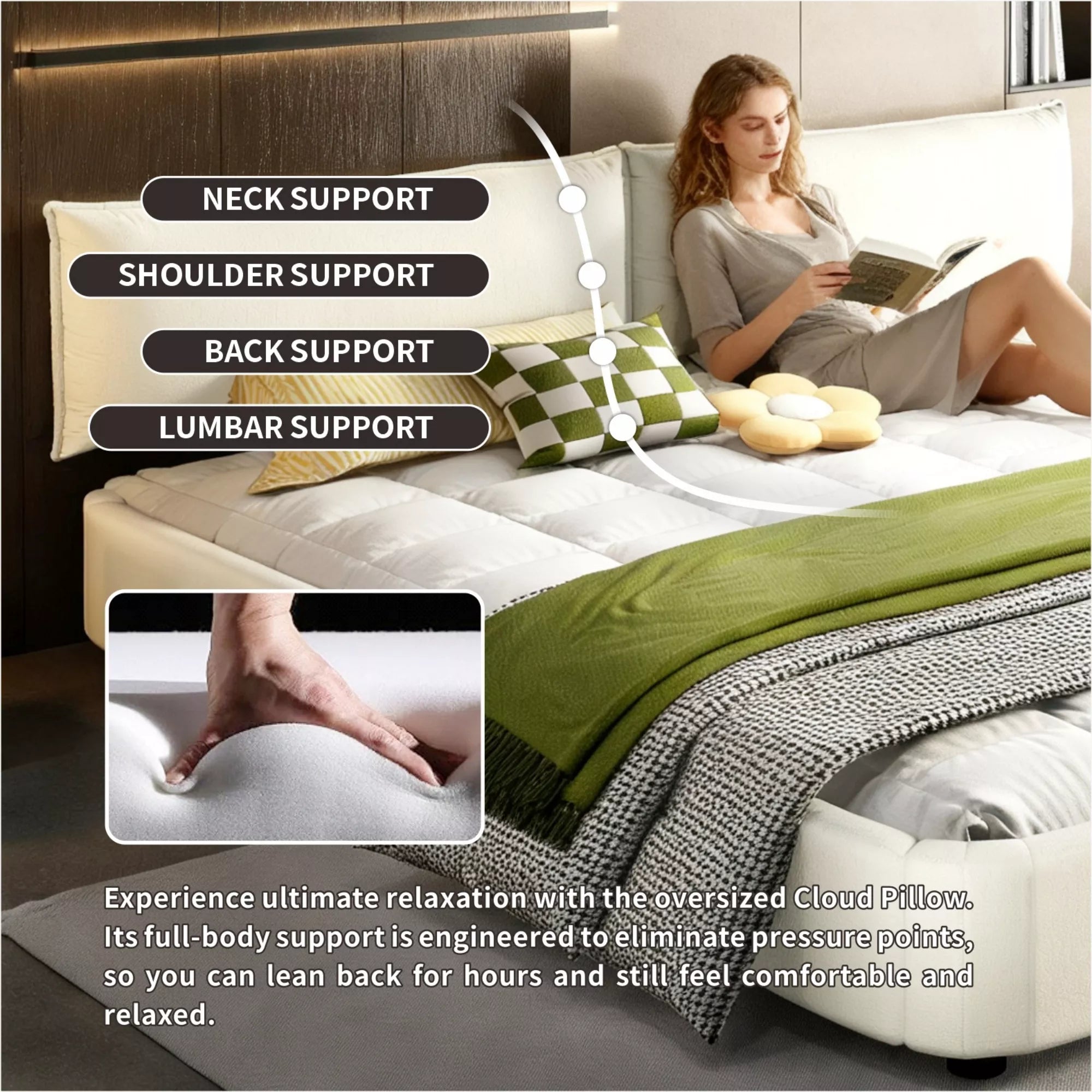 Chenille Upholstered Headboard Comfort Support Demonstration