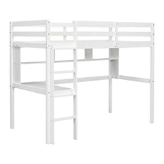 Bellemave® Twin Size Loft Bed with Built-In Desk and Bookcase of Three Compartments, Guardrails and Ladder