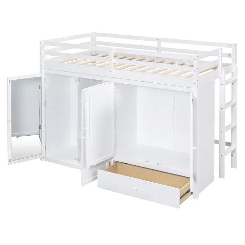 Bellemave® Twin Size Loft Bed with Drawer, Two Wardrobes and Mirror Bellemave®