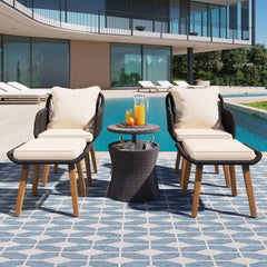 Bellemave® 5-Pieces Patio Furniture Chair Sets, Wicker Cool Bar Table, Ottomans