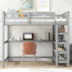 Bellemave® Loft Bed with Storage Shelves and Under-Bed Desk Bellemave®