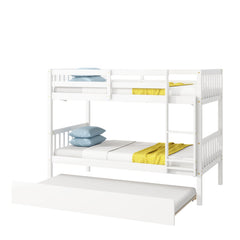 Bellemave® Twin Size Rubber Wood Bunk Bed with Trundle Bed, Convertible into 2 Twin Size Beds