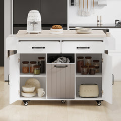 Bellemave® Kitchen Island with Trash Can Storage Cabinet and Drop Leaf, Spice Rack and Towel Rack,Drawer and Adjustable Shelf