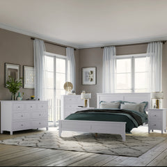 Bellemave® White Solid Wood 5 Pieces Bedroom Sets(Bed+Nightstand*2+Chest+Dresser)