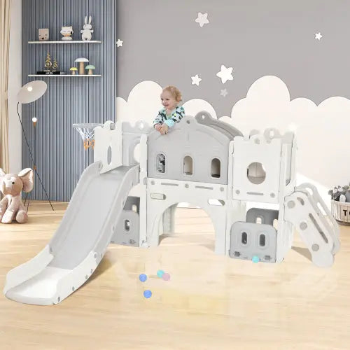 Bellemave Freestanding Castle Climber and Slide Set 6 in 1 with Basketball Hoop Bellemave