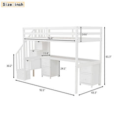 Bellemave® Twin Size Loft Bed with Built-in Desk and Double Storage Drawers