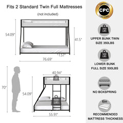 Bellemave® Twin over Full Bunk Bed with Mesh Guard Rail