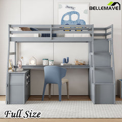 Bellemave® Loft Bed with 7 Drawers 2 Shelves and Desk