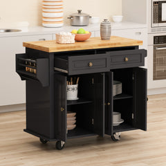 Bellemave® 43.31" Kitchen Island Cart with Two Storage Cabinets and Two Locking Wheels,4 Door Cabinet and Two Drawers,Spice Rack, Towel Rack