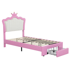 Bellemave® Modern Upholstered Princess Bed with Drawers,Crown Headboard and LED Lights