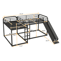 Bellemave® Full and Twin Size L-Shaped Bunk Bed with Slide and Short Ladder