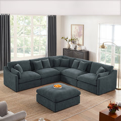 Bellemave® 119" L-Shaped Sectional Sofa with Ottoman,10 Pillows, Oversized Upholstered Couch w/Removable Down-Filled Seat Cushion