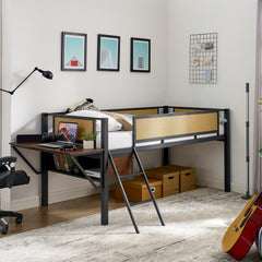 Bellemave® Metal Gaming Low Loft Bed with Desk and LED Lights