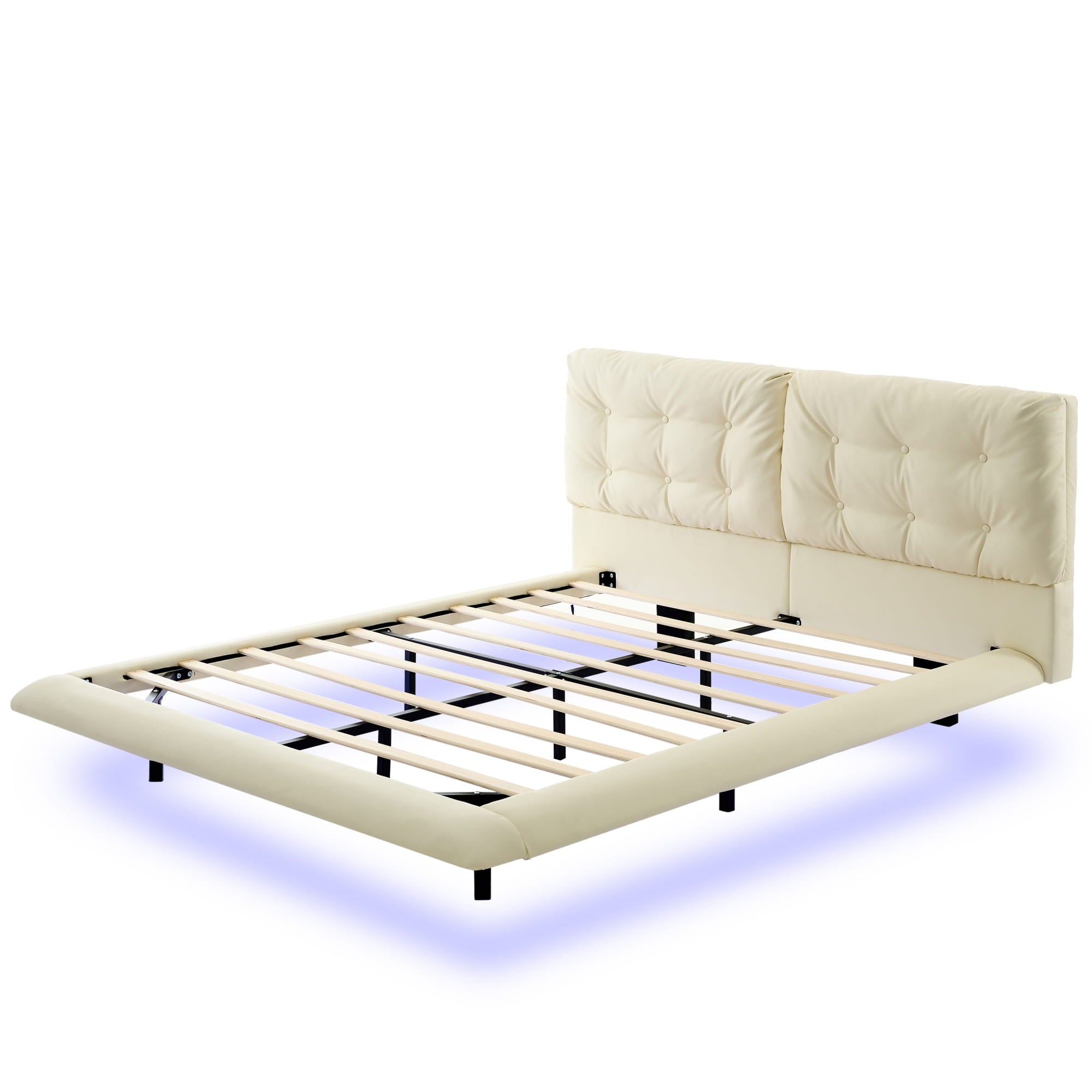 Bellemave® Upholstered Floating Bed with LED Light, Queen Size Wood Platform Bed Frame with Headboard Bellemave®
