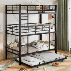 Bellemave® Twin Size Metal Triple Bunk Bed with Trundle Bed