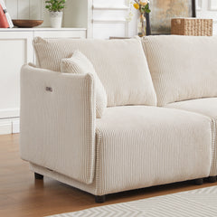 Bellemave® 106" Modern Minimalist Corduroy Combination Sofa with 2 Comfort Cushions with USB & C Charging Ports