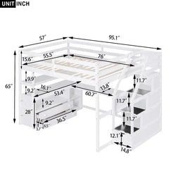 Bellemave® Loft Bed with Desk and Shelves, Two Built-in Drawers, Storage Staircase Bellemave®