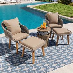 Bellemave® 5-Pieces Patio Furniture Chair Sets, Wicker Cool Bar Table, Ottomans