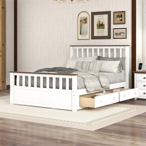 Bellemave Full Size Wood Platform Bed with Two Drawers and Wooden Slat Support