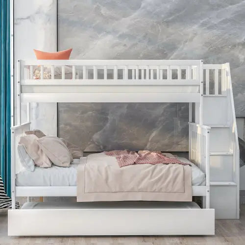 Bellemave® Twin over Full Bunk Bed with Trundle Bed and Staircase