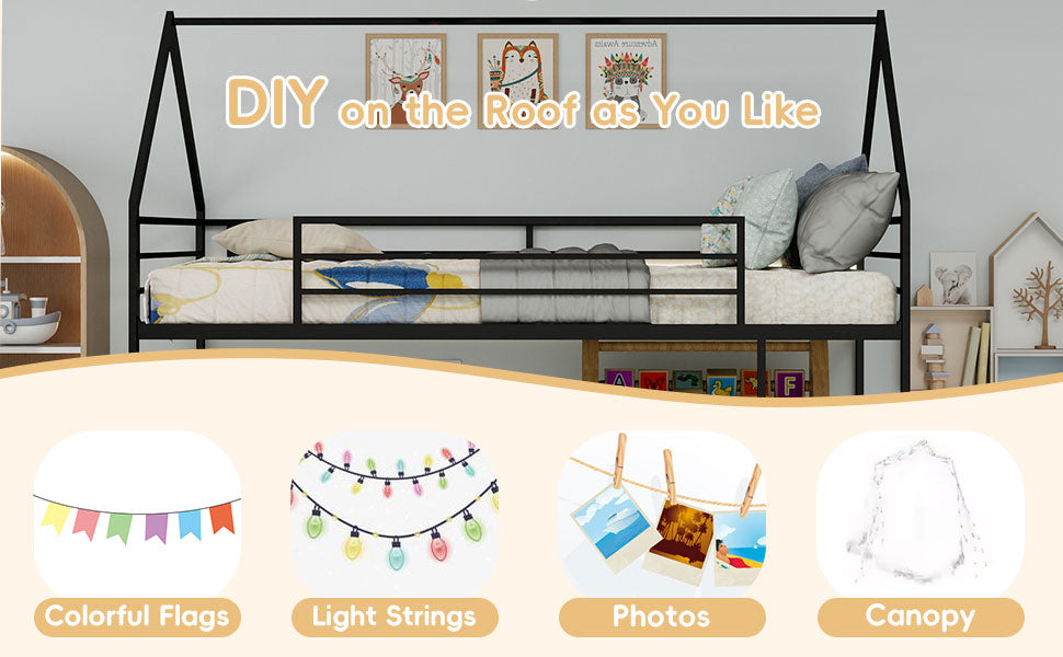 Bellemave® Metal Bunk beds Twin Over Twin Size, Bunk beds with guardrail for Kids, Floor bunk Bed, House loft Bed for Kids,Black Bellemave®