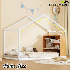 Bellemave® Metal House Bed with Shelves and Lights