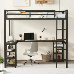 Bellemave® Metal Loft Bed with Desk and Shelves Bellemave®