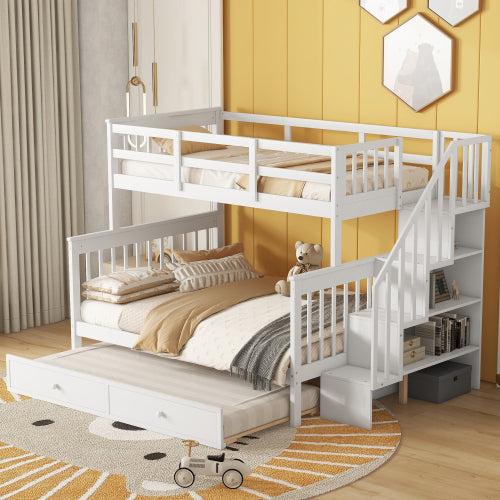 Bellemave Stairway Twin Over Full Bunk Bed with Trundle