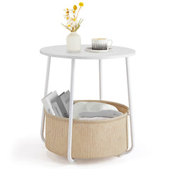 Bellemave® Small Round Side End Table with Fabric Basket