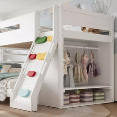 Bellemave® Solid Wood Bunk Bed with Built-in Wardrobe, Storage & Kids Climbing Wall, Full Safety Guardrails, Reinforced Wood Slats, Multiple Sizes Available Bellemave®
