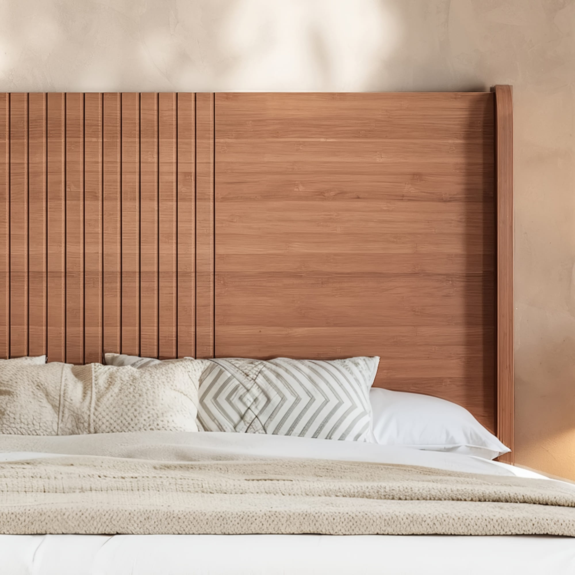 Bellemave® Solid Bamboo Platform Bed, Mid-Century Modern Bed Frame with Headboard, Round Corner Design Bellemave®