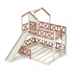 Bellemave® Bunk Bed Twin Over Full with Rail & Slide, House Bed for Kids, Floor Bunk bed with Fence Bellemave®